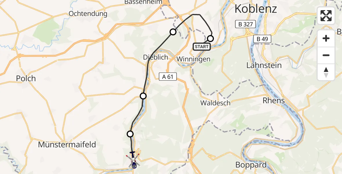 Flugroute Polizeihubschrauber Koblenz-Winningen Flugplatz - Löf, 10 April 2026, 08:42