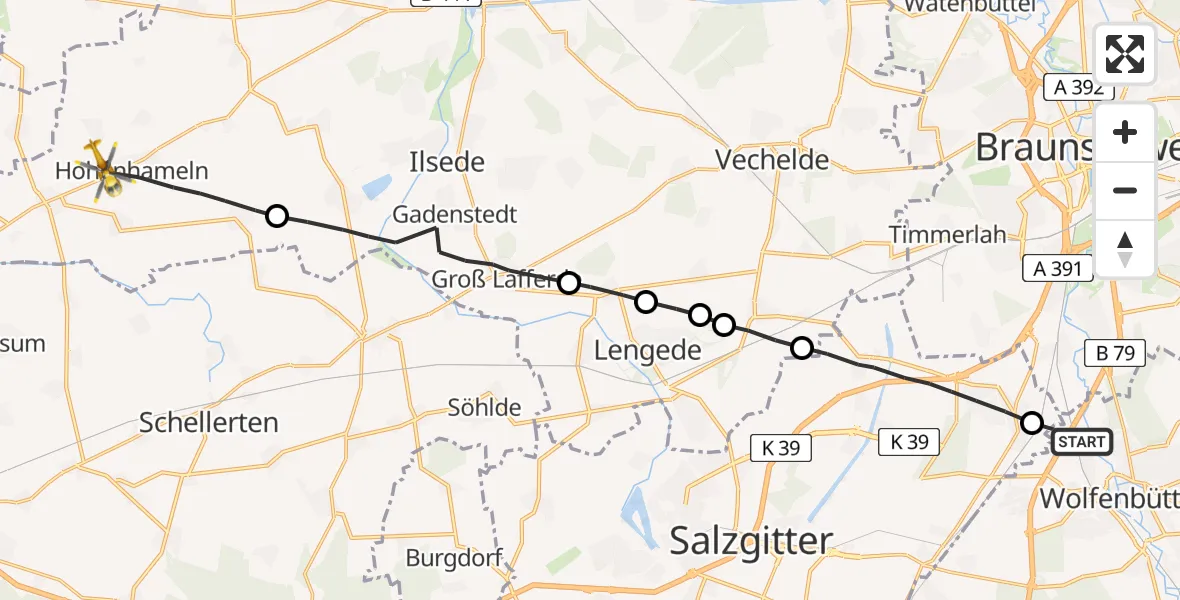 Flugroute Rettungshubschrauber Wolfenbüttel - Hohenhameln, 10 April 2026, 08:42