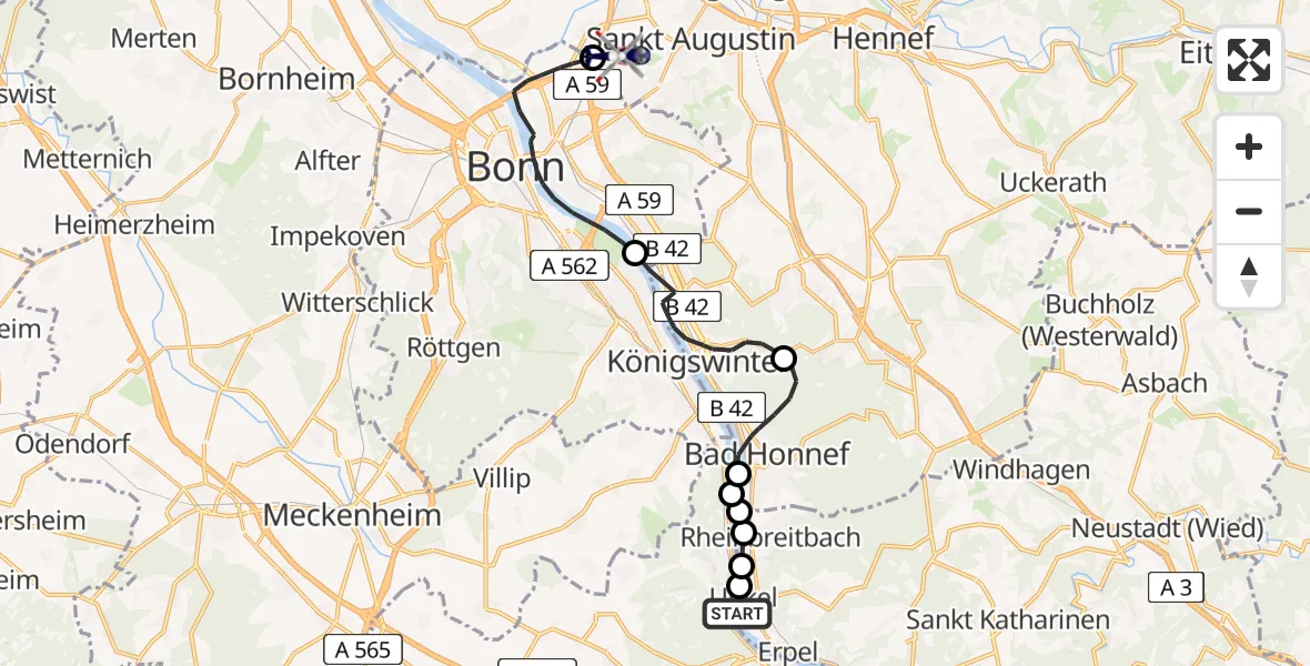 Flugroute Polizeihubschrauber Unkel - Sankt Augustin, 10 April 2026, 08:43