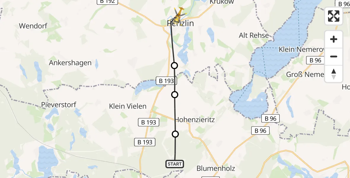 Flugroute Rettungshubschrauber Klein Vielen - Penzlin, 10 April 2026, 08:44