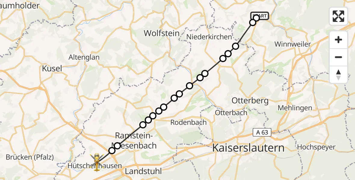 Flugroute Rettungshubschrauber Imsweiler UL - Hütschenhausen, 10 April 2026, 08:45