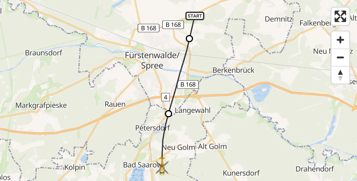 Flugroute Rettungshubschrauber Steinhöfel - Bad Saarow, 10 April 2026, 08:47