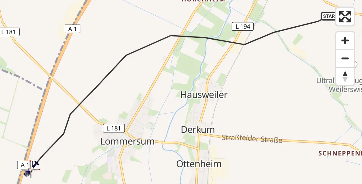 Flugroute Polizeihubschrauber Weilerswist - Weilerswist, 10 April 2026, 08:53