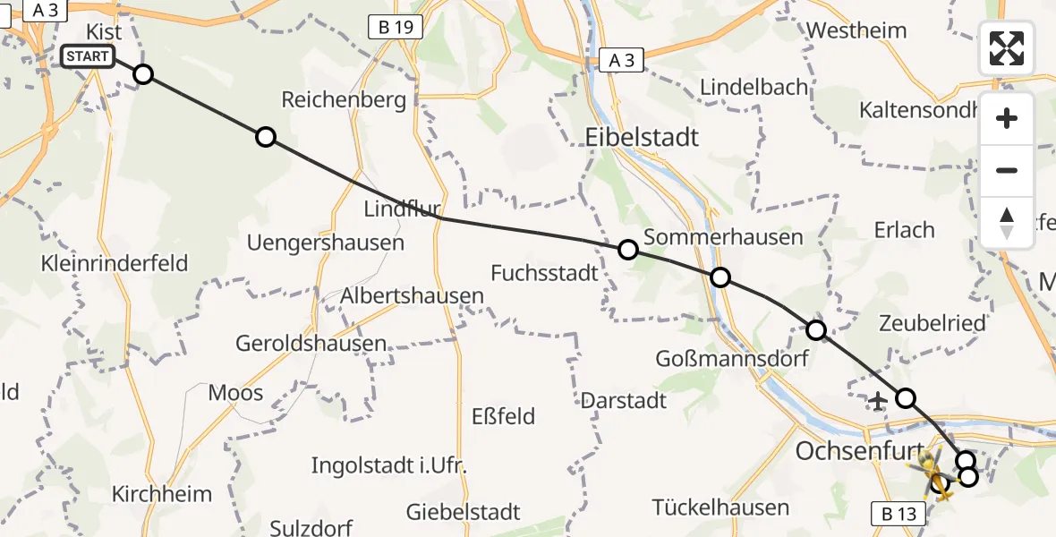 Flugroute Rettungshubschrauber Kist - Ochsenfurt Hospital, 10 April 2026, 08:57