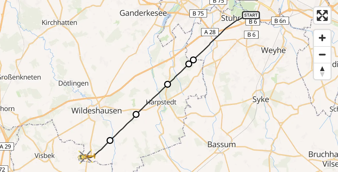 Flugroute Rettungshubschrauber Stuhr - Wildeshausen, 10 April 2026, 09:03