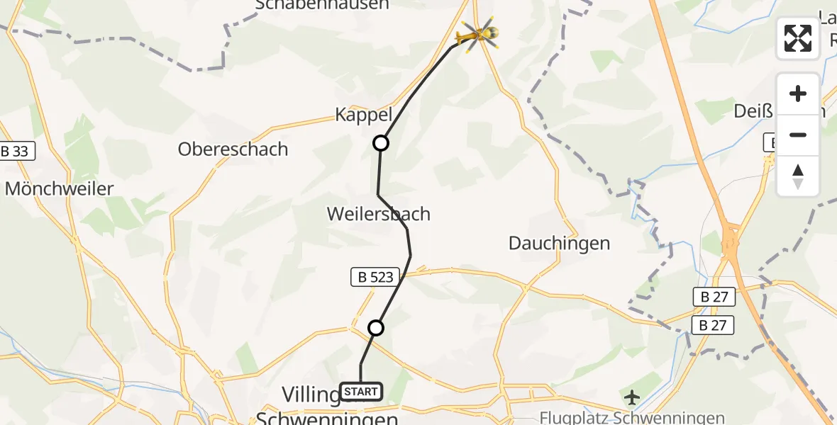 Flugroute Rettungshubschrauber DRF Air Rescue Station Villingen-Schwenningen Hubschrauberlandeplatz (Christoph 11) - Niedereschach, 10 April 2026, 09:07
