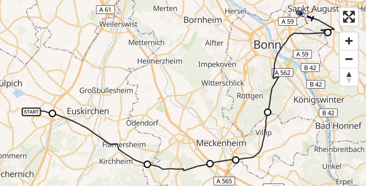 Flugroute Polizeihubschrauber Zülpich - Bonn-Hangelar Flugplatz, 10 April 2026, 09:15