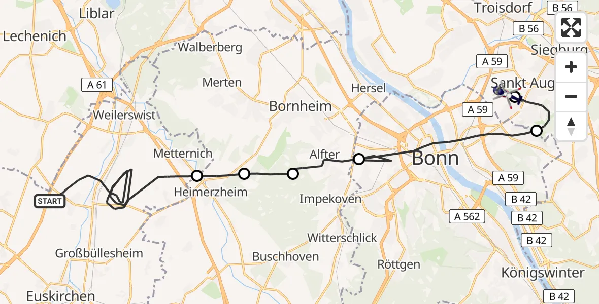 Flugroute Polizeihubschrauber Weilerswist - Bonn-Hangelar Flugplatz, 10 April 2026, 09:17
