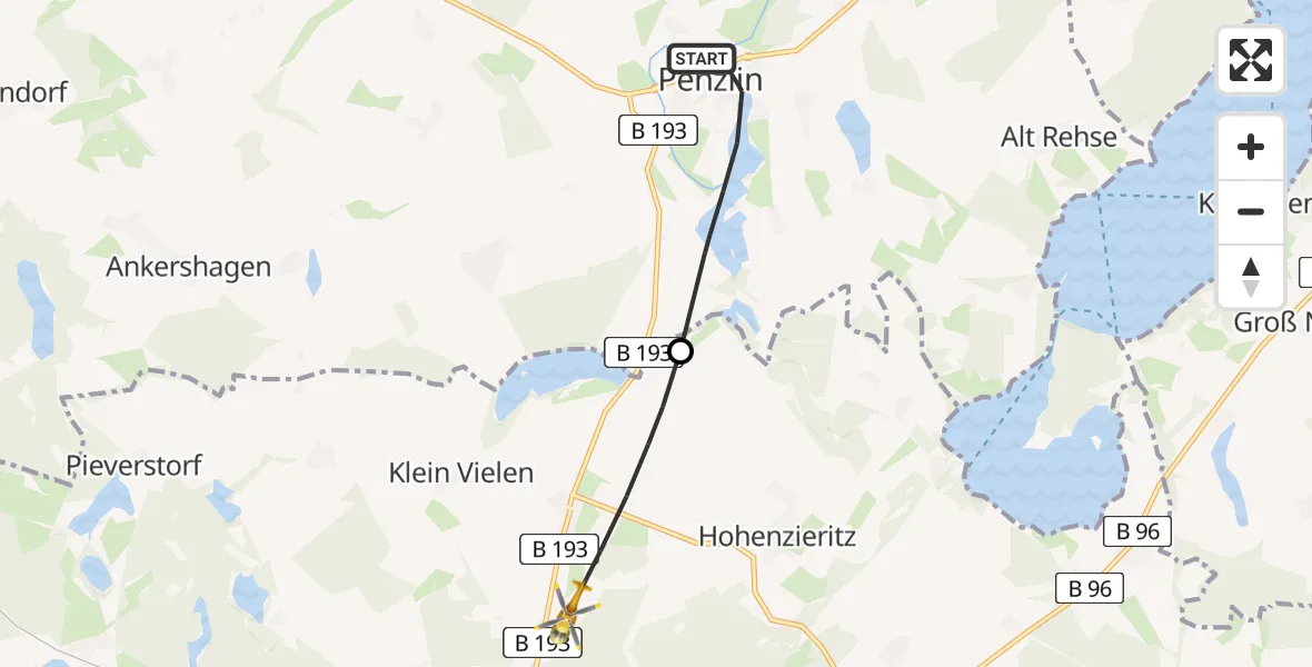 Routekaart van de vlucht: Rettungshubschrauber nach Klein Vielen, Ziegelei
