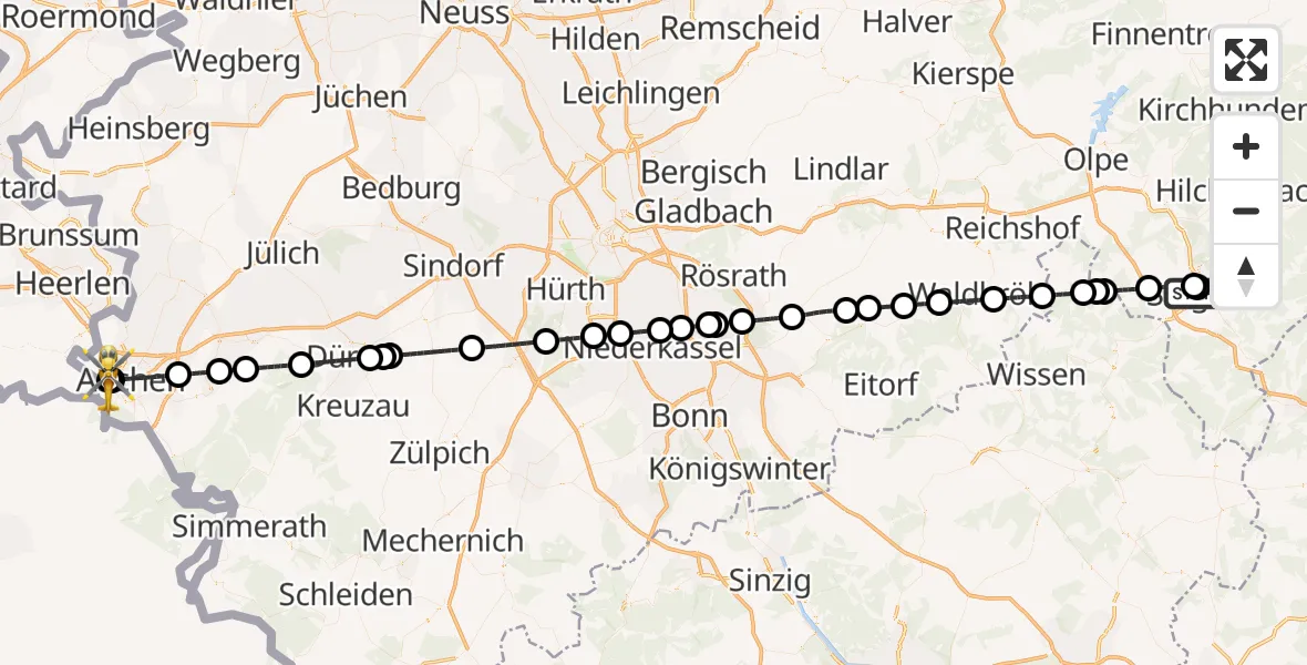 Flugroute Ambulanzhubschrauber Marien Hospital Siegen - Aachen Hospital, 10 April 2026, 09:28