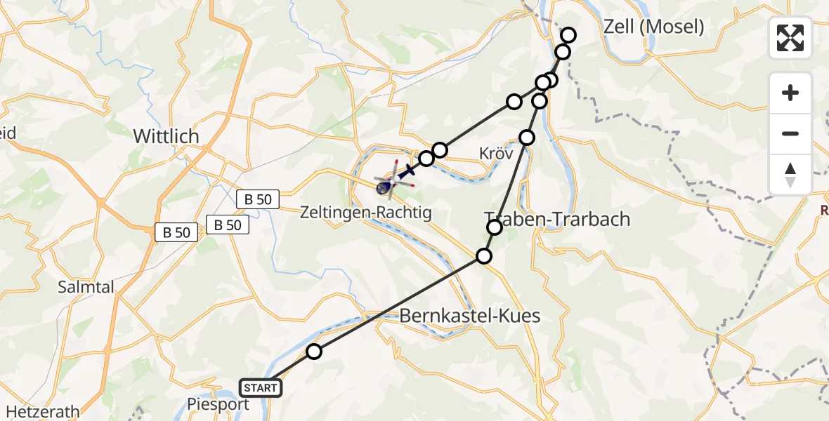 Flugroute Polizeihubschrauber Kesten - Erden, 10 April 2026, 09:31