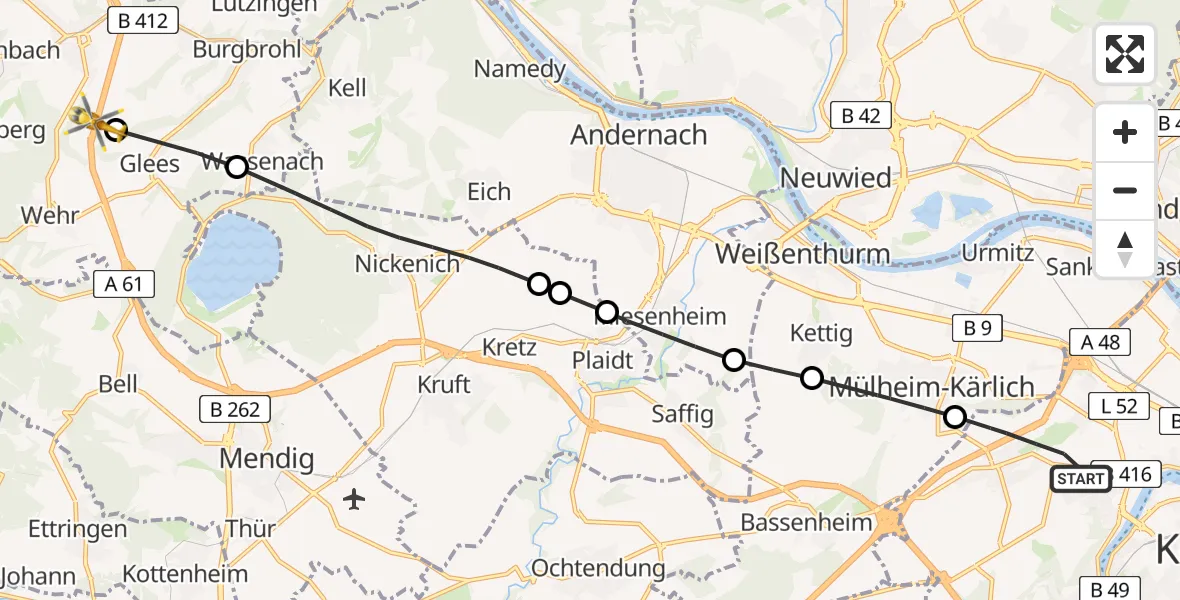 Flugroute Rettungshubschrauber Koblenz - Niederzissen, 10 April 2026, 09:35