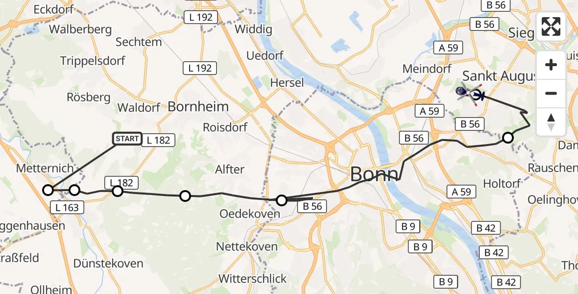 Flugroute Polizeihubschrauber Bornheim - Bonn-Hangelar Flugplatz, 10 April 2026, 09:36