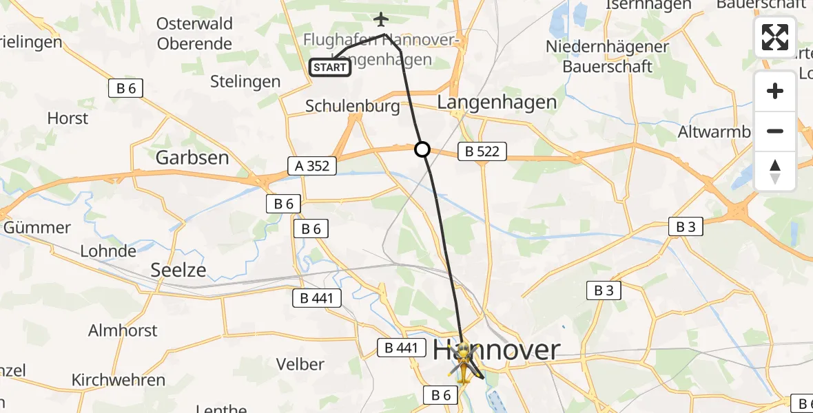 Flugroute Rettungshubschrauber Flughafen Hannover - Hannover, 10 April 2026, 09:37