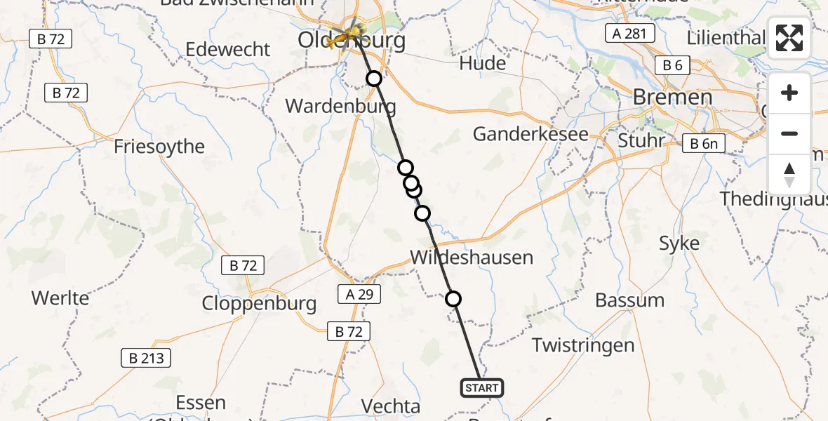 Flugroute Rettungshubschrauber Goldenstedt - Oldenburg (Oldb), 10 April 2026, 09:40