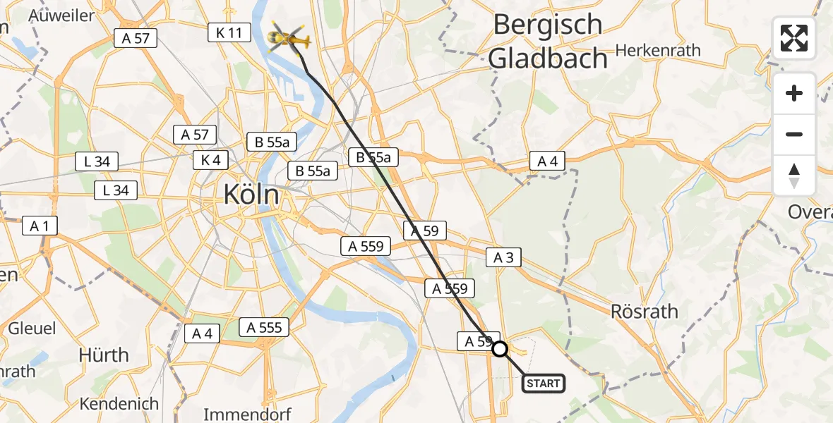 Flugroute Rettungshubschrauber Köln Bonn Flughafen - Köln, 10 April 2026, 09:49