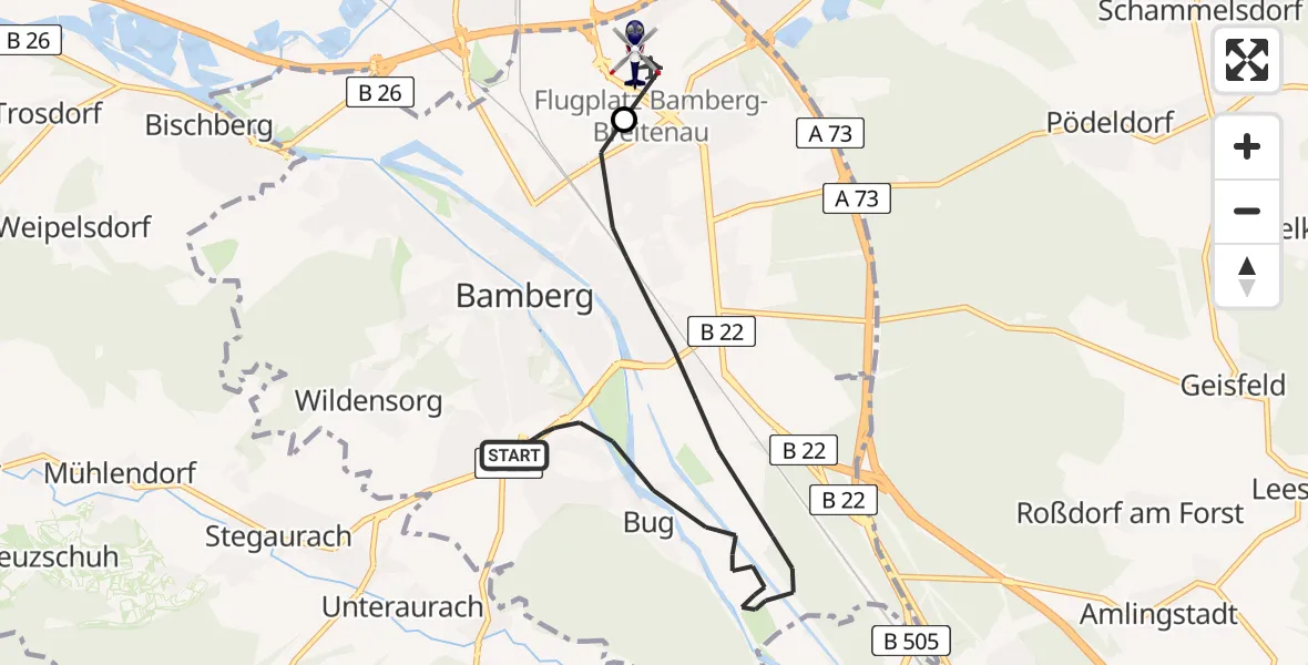 Flugroute Polizeihubschrauber Bamberg - Bamberg-Breitenau Flugplatz, 10 April 2026, 09:51