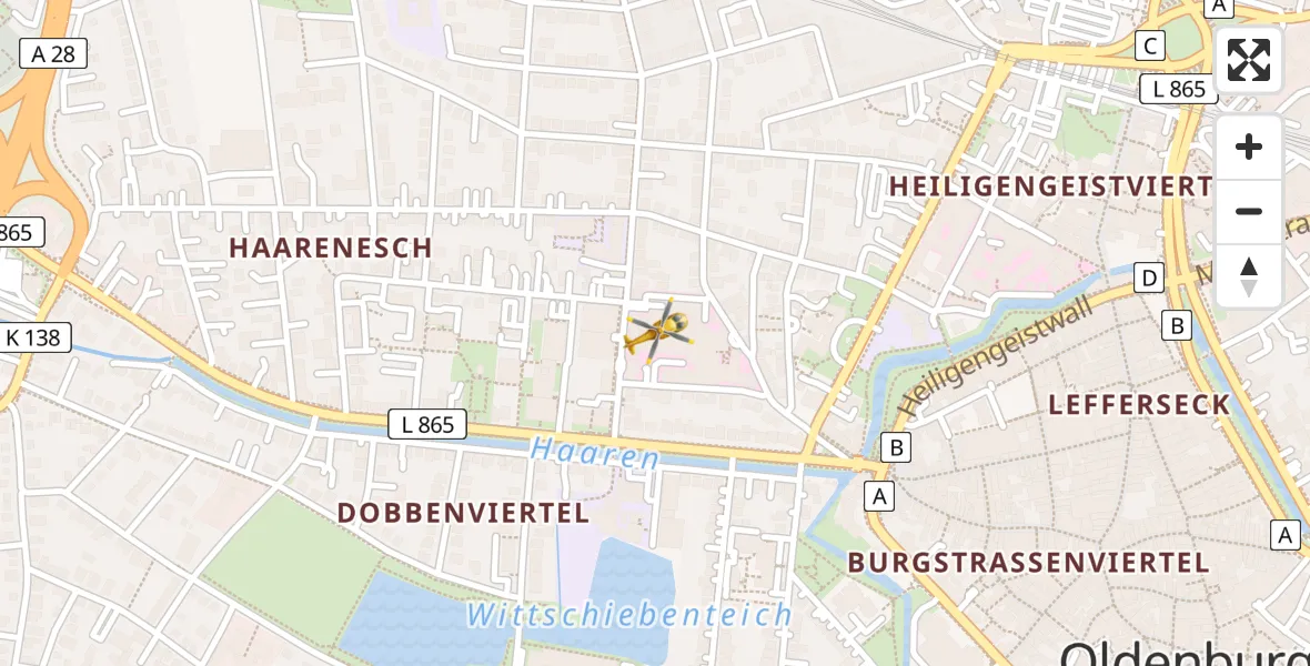 Flugroute Rettungshubschrauber Oldenburg (Oldb) - Oldenburg (Oldb), 10 April 2026, 09:51