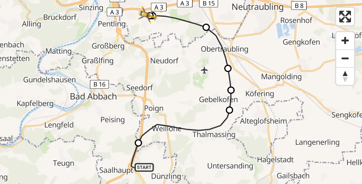 Flugroute Ambulanzhubschrauber Bad Abbach - DRF Air Rescue Station Regensburg / Regensburg University Hospital, 10 April 2026, 09:52