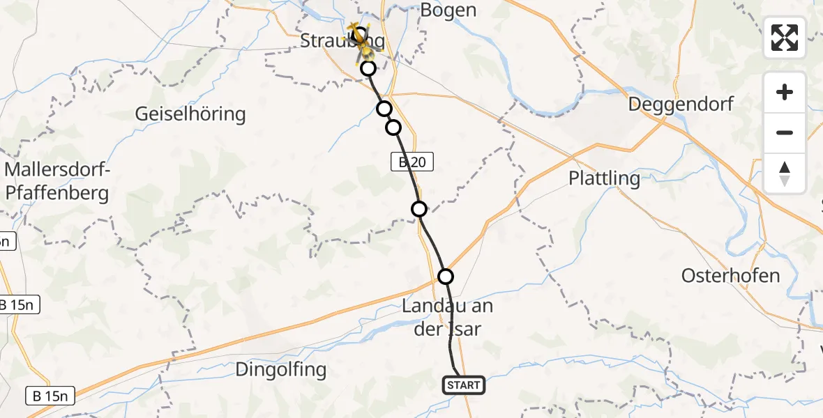 Flugroute Rettungshubschrauber Landau a.d.Isar - Straubing, 10 April 2026, 09:56