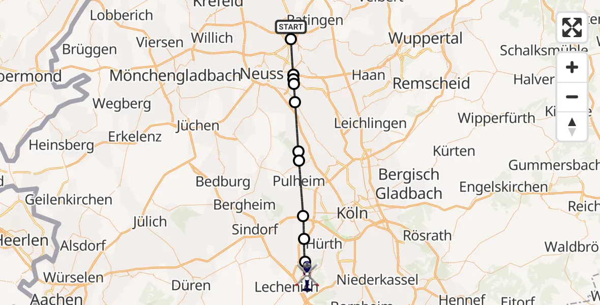 Flugroute Polizeihubschrauber Düsseldorf Flughafen - Erftstadt, 10 April 2026, 10:00