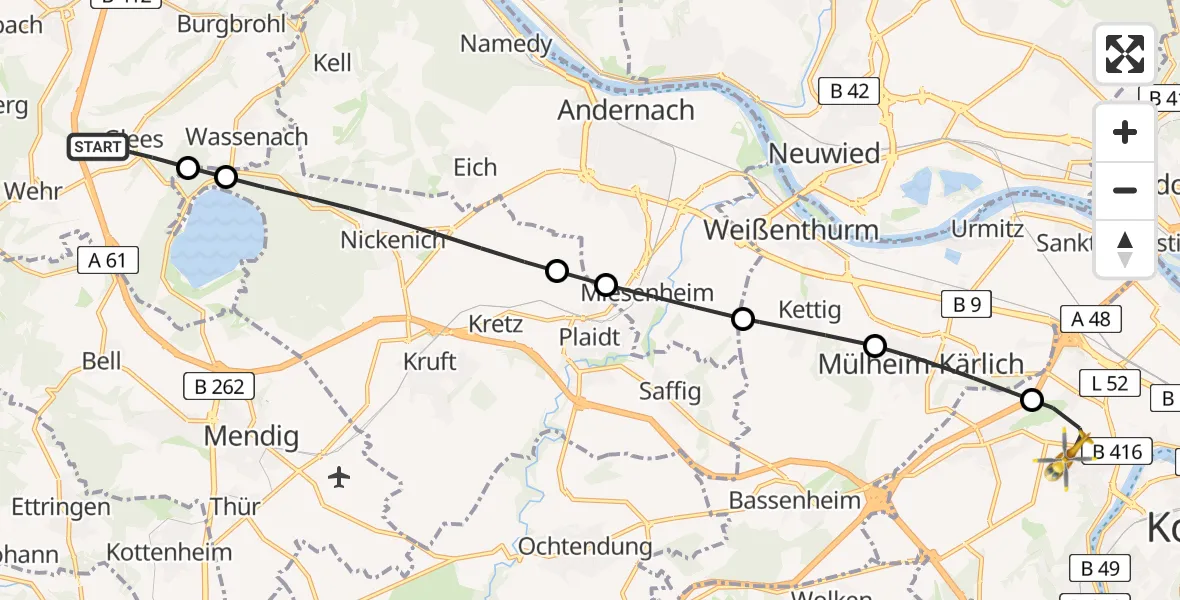 Flugroute Rettungshubschrauber Glees - Koblenz, 10 April 2026, 10:09