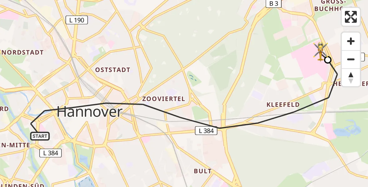 Flugroute Rettungshubschrauber Hannover - Hannover Luftrettung Hubschrauberlandeplatz (Christoph 4), 10 April 2026, 10:19