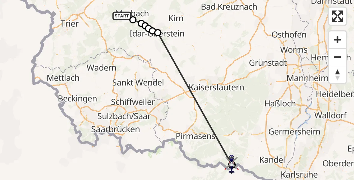 Flugroute Polizeihubschrauber Morbach - Schweigen-Rechtenbach, 10 April 2026, 10:20