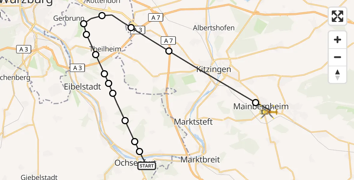 Flugroute Rettungshubschrauber Ochsenfurt - Mainbernheim, 10 April 2026, 10:21