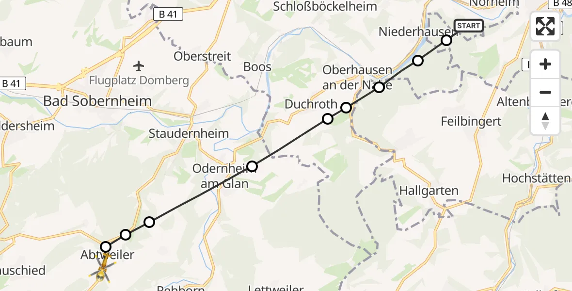 Flugroute Rettungshubschrauber Norheim - Abtweiler, 10 April 2026, 10:23