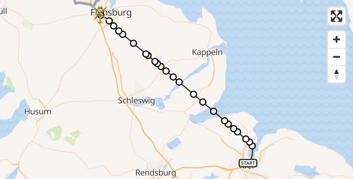 Flugroute Rettungshubschrauber Kiel - Flensburg-Schäferhaus Flughafen, 10 April 2026, 10:31