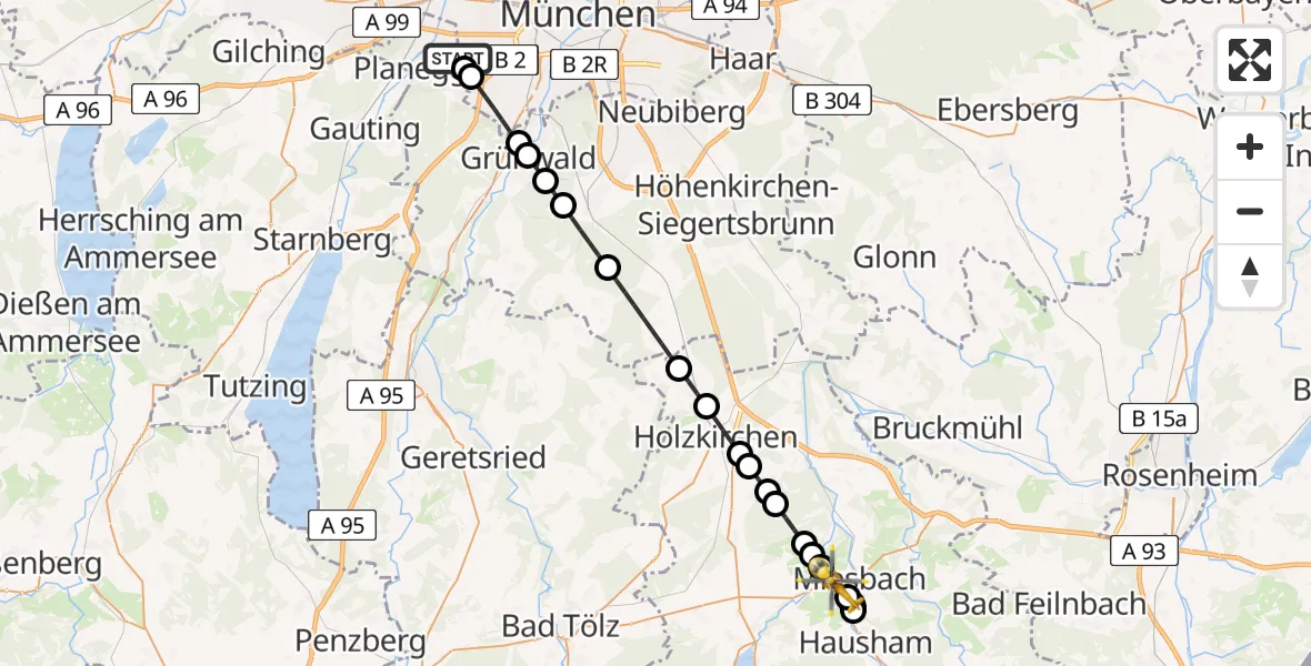 Flugroute Rettungshubschrauber DRF Air Rescue München Hubschrauberlandeplatz - Miesbach, 10 April 2026, 10:33