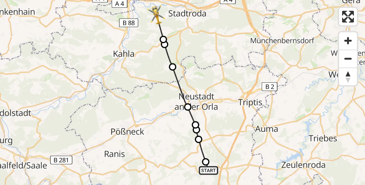 Flugroute Rettungshubschrauber Plothen - Großbockedra, 10 April 2026, 10:34