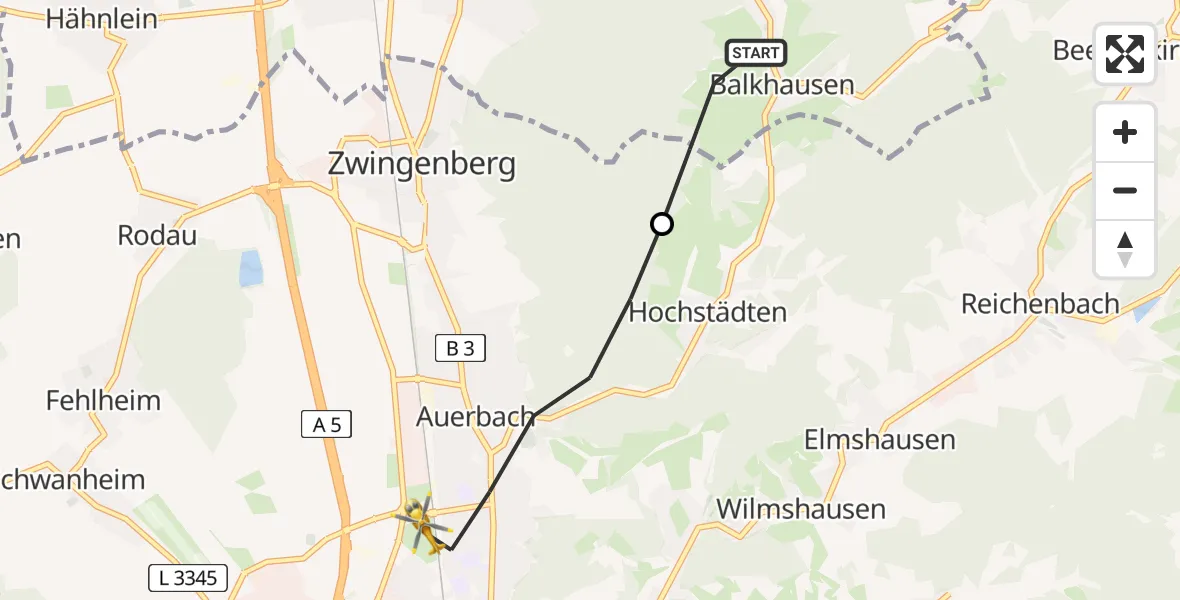 Flugroute Rettungshubschrauber Seeheim-Jugenheim - Bensheim, 10 April 2026, 10:34