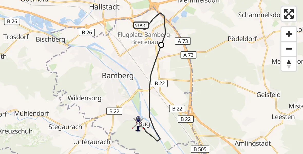 Flugroute Polizeihubschrauber Bamberg-Breitenau Flugplatz - Bamberg, 10 April 2026, 10:38