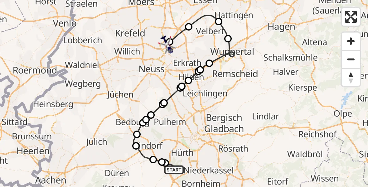 Flugroute Polizeihubschrauber Erftstadt - Düsseldorf Flughafen, 10 April 2026, 10:50