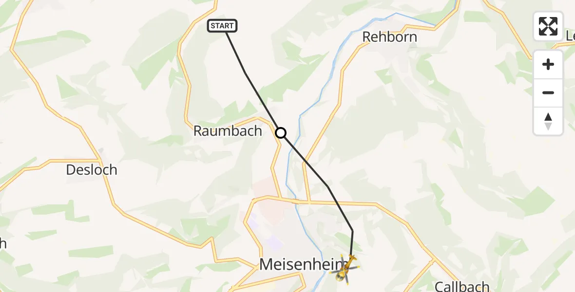 Flugroute Rettungshubschrauber Raumbach - Meisenheim, 10 April 2026, 10:58