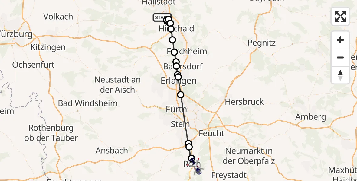Routekaart van de vlucht: Polizeihubschrauber nach Roth