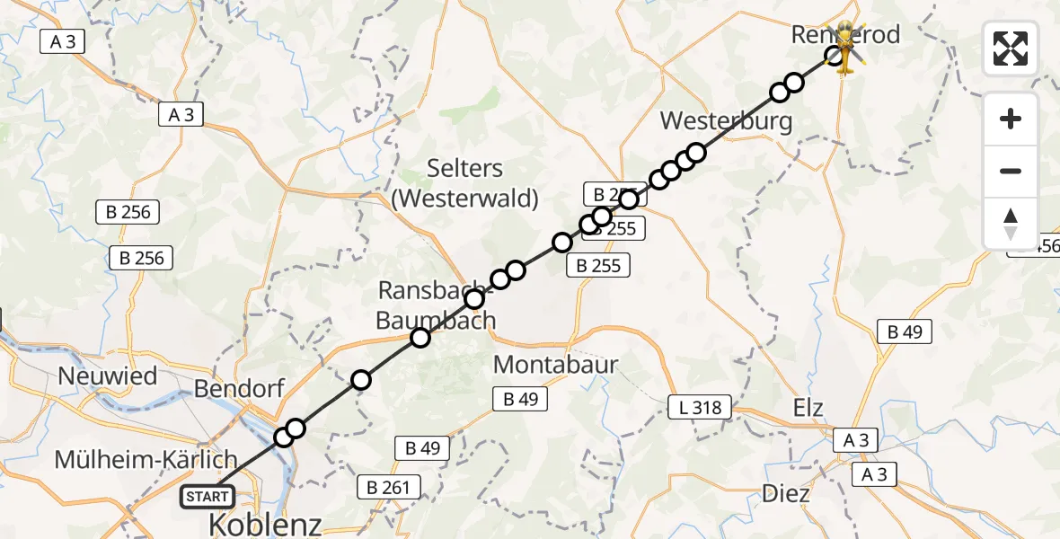 Flugroute Rettungshubschrauber Koblenz - Rennerod, 10 April 2026, 11:04