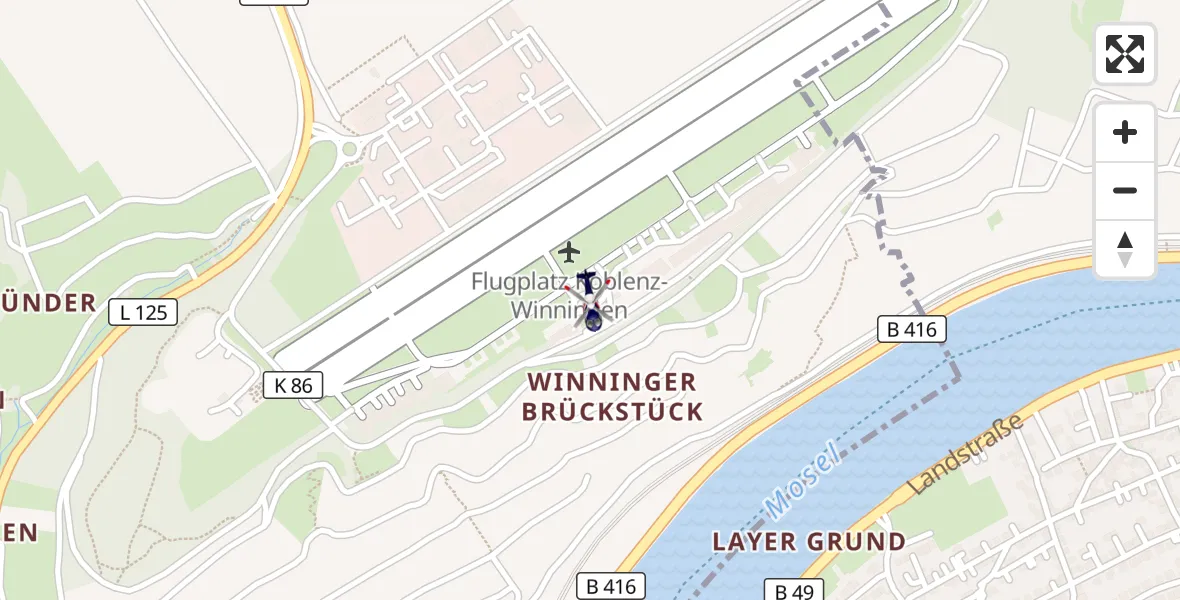 Flugroute Polizeihubschrauber Koblenz-Winningen Flugplatz - Koblenz-Winningen Flugplatz, 10 April 2026, 11:18