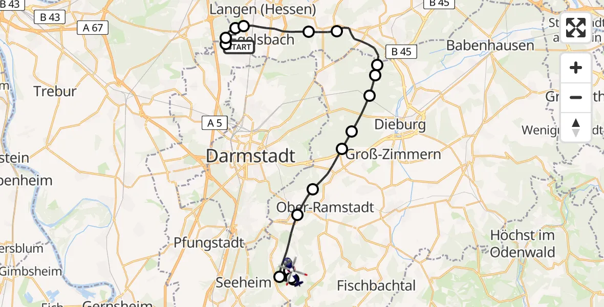 Flugroute Polizeihubschrauber Flughafen Frankfurt-Egelsbach - Modautal, 10 April 2026, 11:21