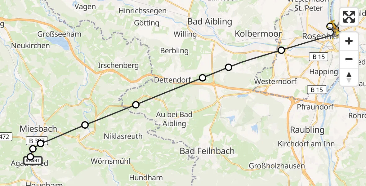 Flugroute Rettungshubschrauber Agatharied Hospital - Stephanskirchen, 10 April 2026, 11:21