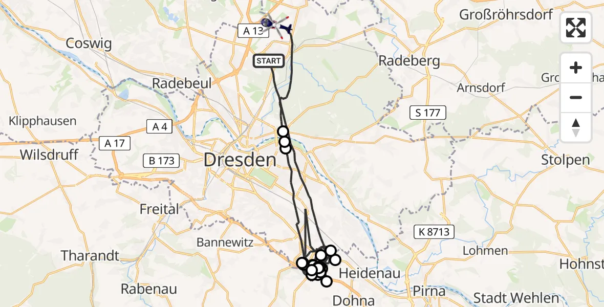 Flugroute Polizeihubschrauber Dresden - Dresden, 10 April 2026, 11:28