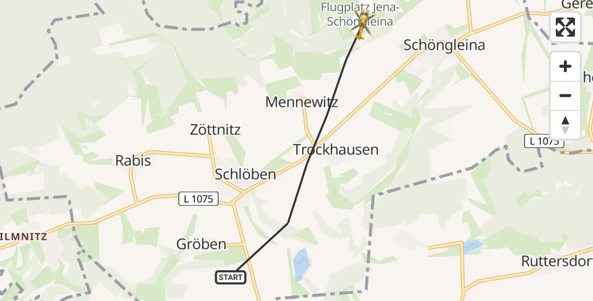 Flugroute Rettungshubschrauber Schlöben - Jena-Schöngleina Flugplatz, 10 April 2026, 11:31