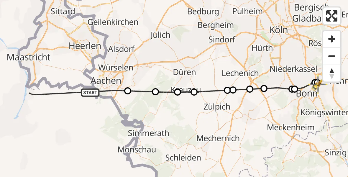 Flugroute Rettungshubschrauber Aachen - Bonn-Hangelar Flugplatz, 10 April 2026, 11:32
