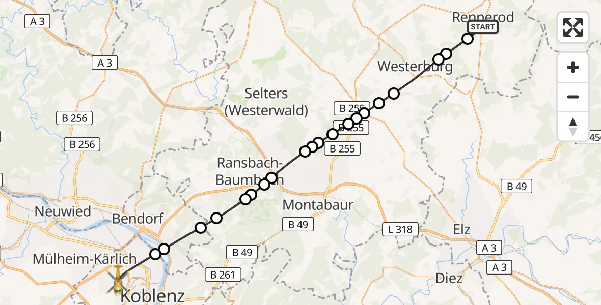Flugroute Rettungshubschrauber Rennerod - Koblenz, 10 April 2026, 11:44