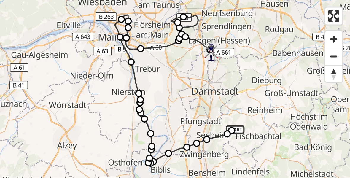 Flugroute Polizeihubschrauber Ober-Ramstadt - Flughafen Frankfurt-Egelsbach, 10 April 2026, 11:47