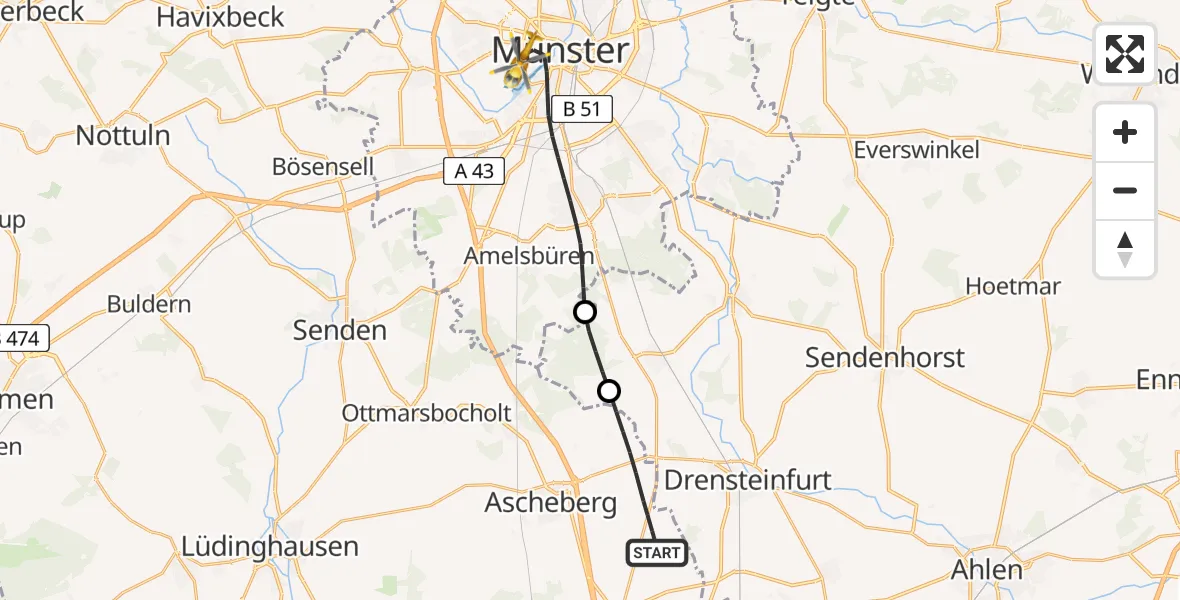Flugroute Rettungshubschrauber Ascheberg - Münster, 10 April 2026, 11:49