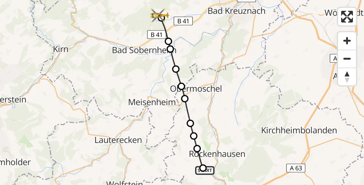 Flugroute Rettungshubschrauber Imsweiler UL - Bockenau, 10 April 2026, 11:49