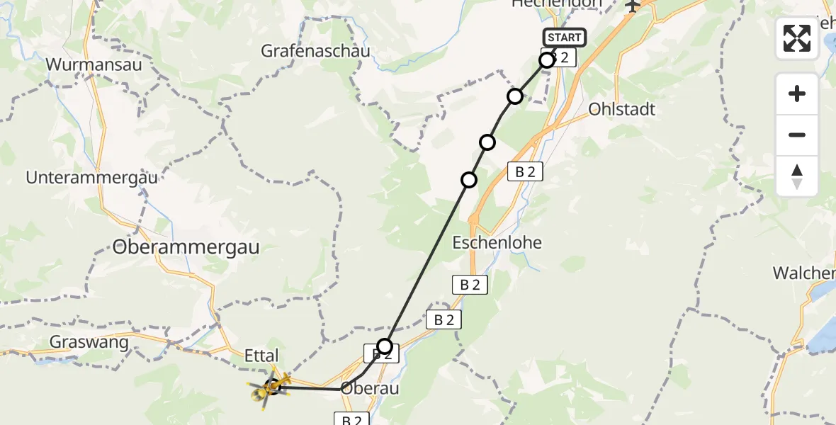 Flugroute Rettungshubschrauber Ohlstadt - Ettaler Forst, 10 April 2026, 11:53
